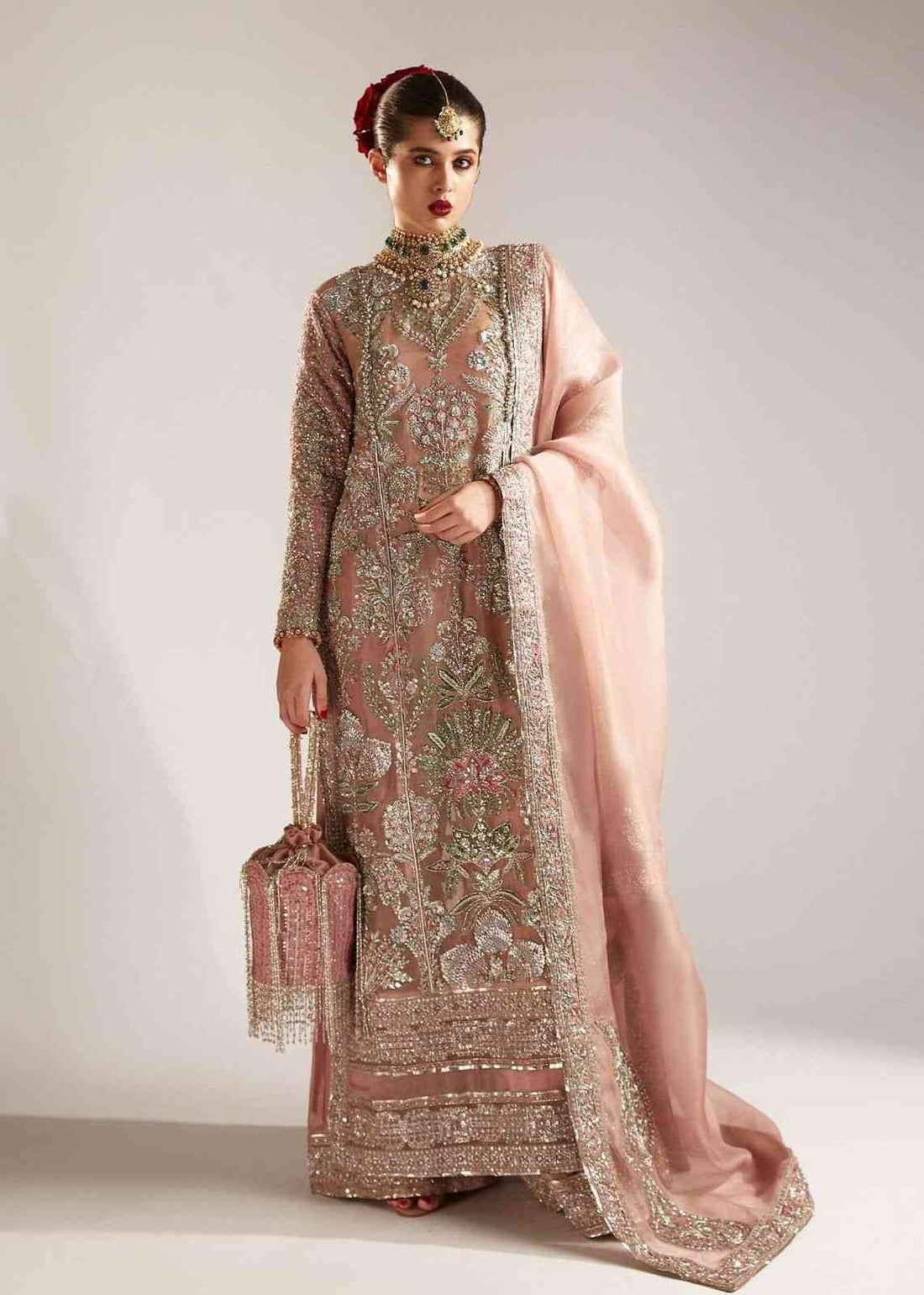 HUSSAIN REHAR CHIFFON CORAL