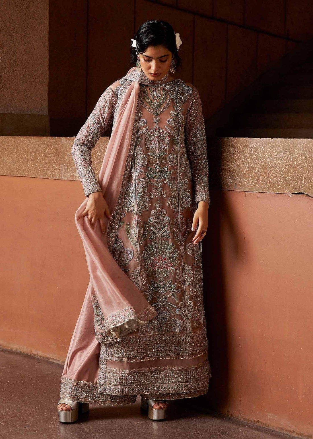 HUSSAIN REHAR CHIFFON CORAL