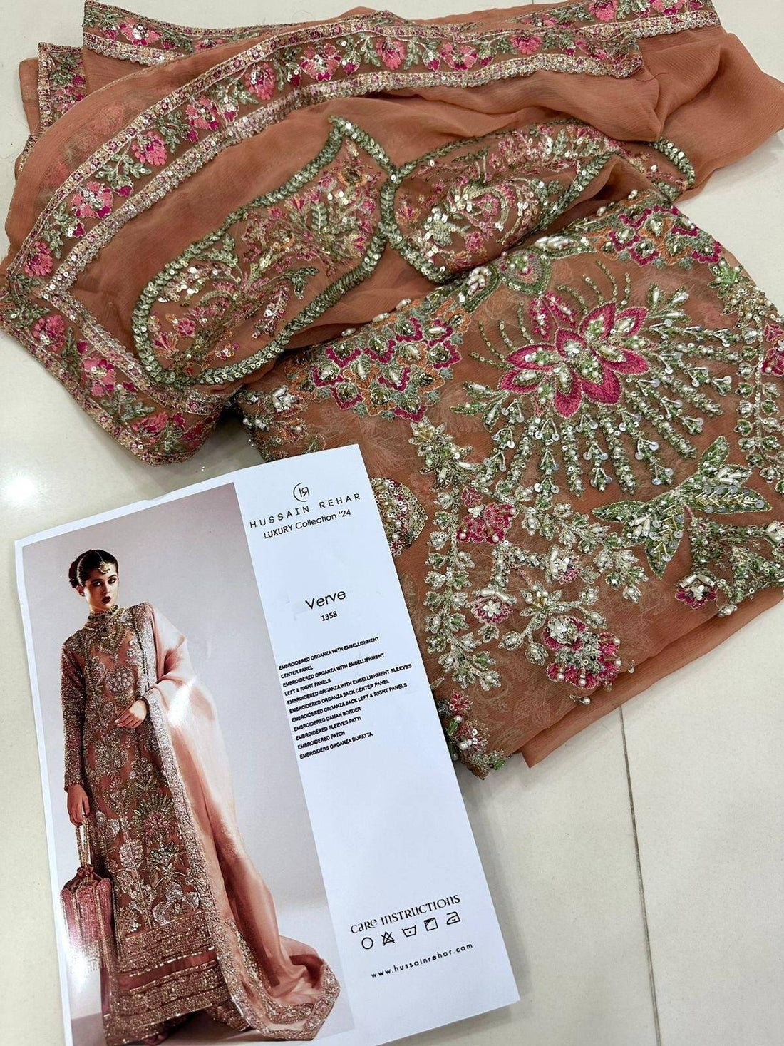 HUSSAIN REHAR CHIFFON CORAL