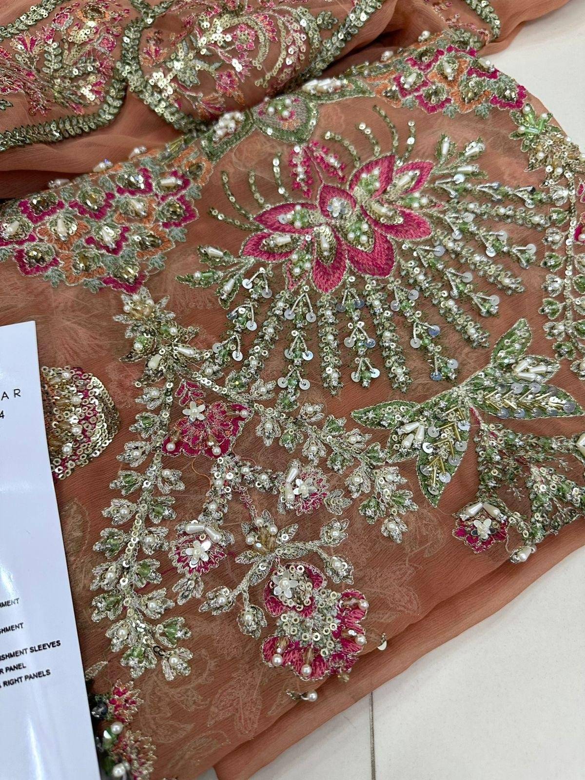 HUSSAIN REHAR CHIFFON CORAL