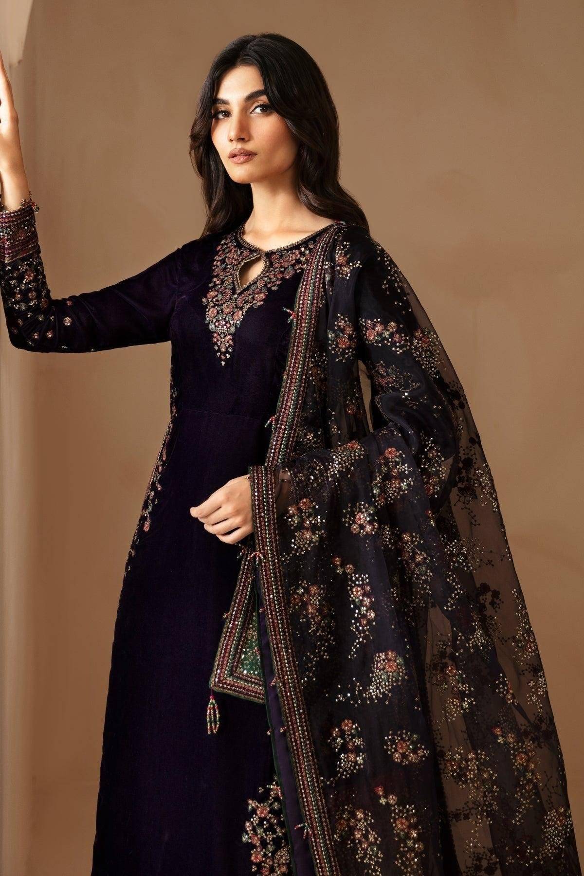 Jazmin plum & Multi shaded Velvet