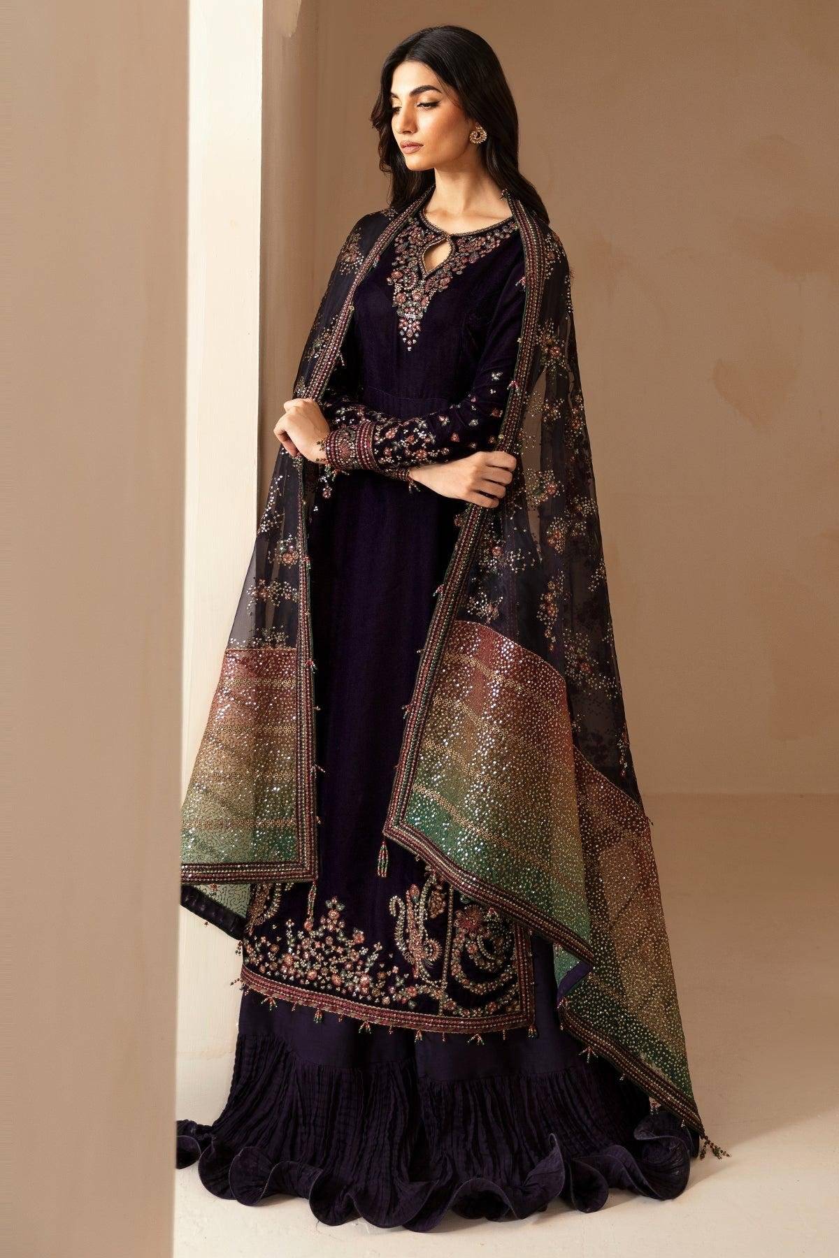 Jazmin plum & Multi shaded Velvet