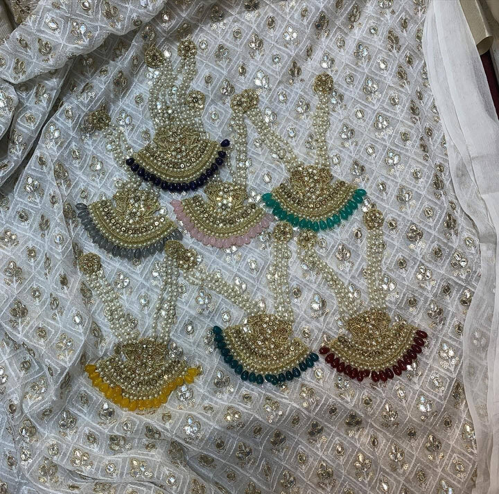 DESIGNER BAMBER CHIFFON FOIL WORK &Jewellery - Lace Emerald green