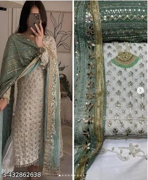DESIGNER BAMBER CHIFFON FOIL WORK &Jewellery - Lace Emerald green
