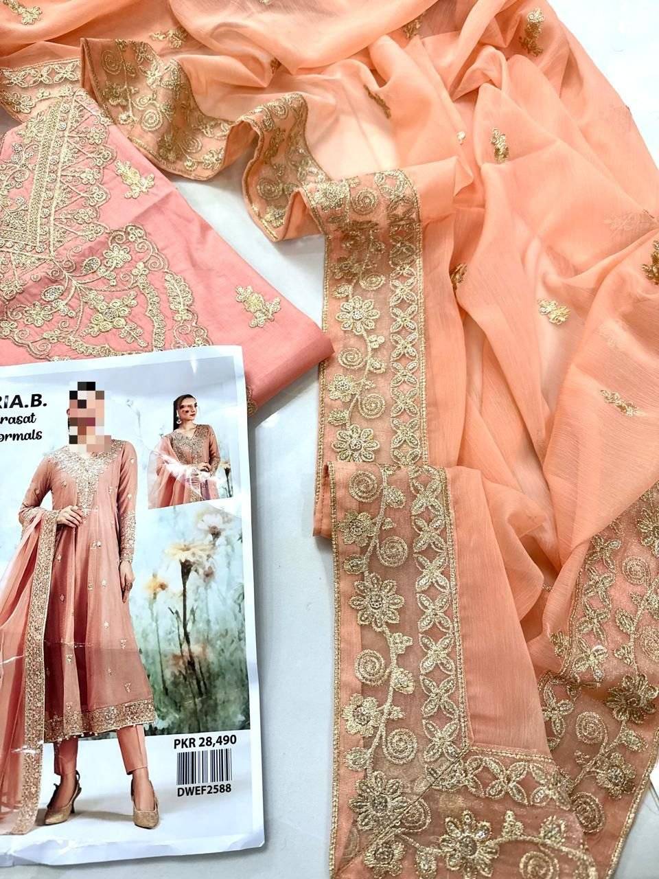M.B VIRASAT COTTON LAWN PEACH