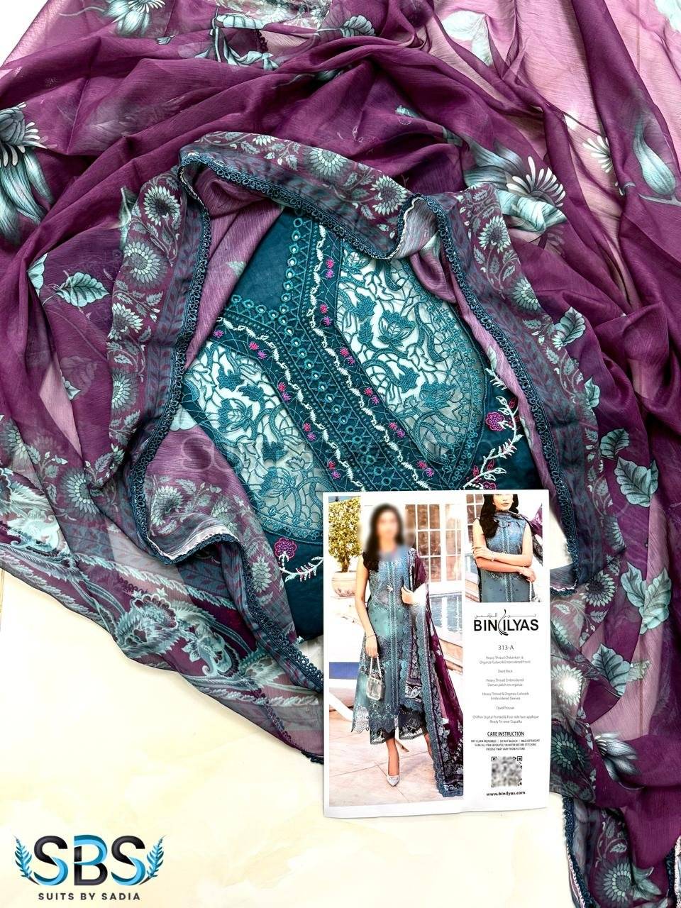 BIN ILYAS - LAWN -Teal leaf