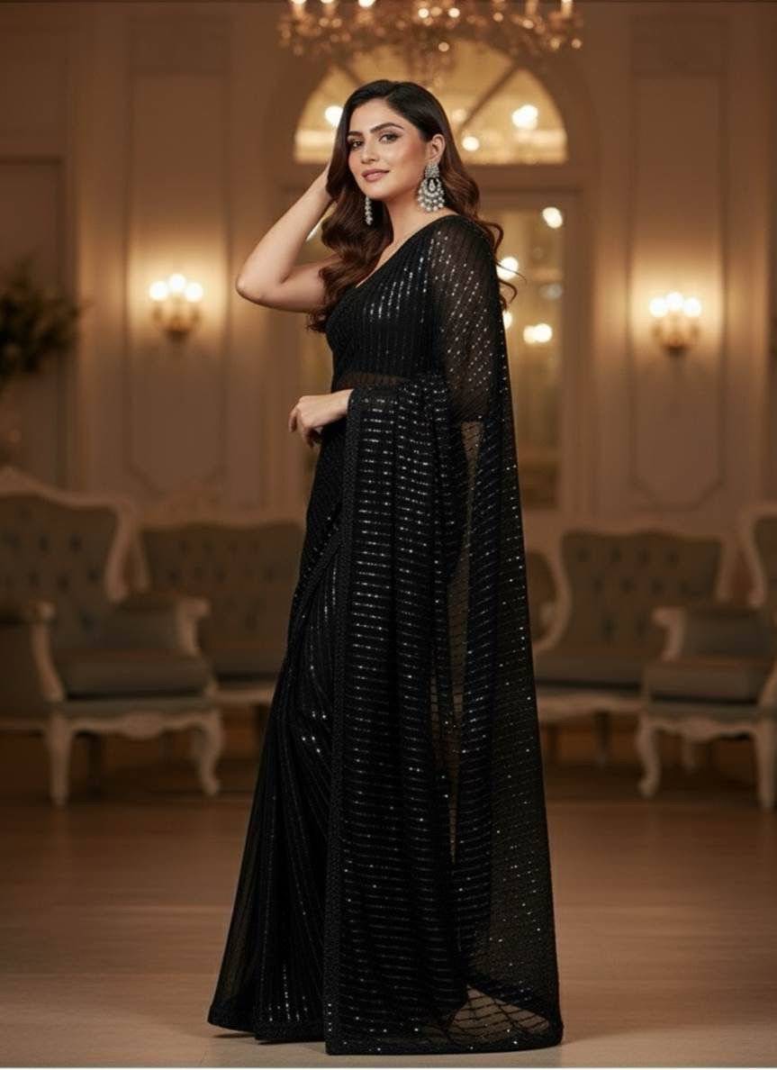 SEQUENCE CHIFFON SAREEE - Carbon