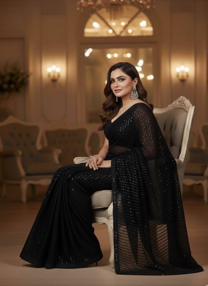 SEQUENCE CHIFFON SAREEE - Carbon