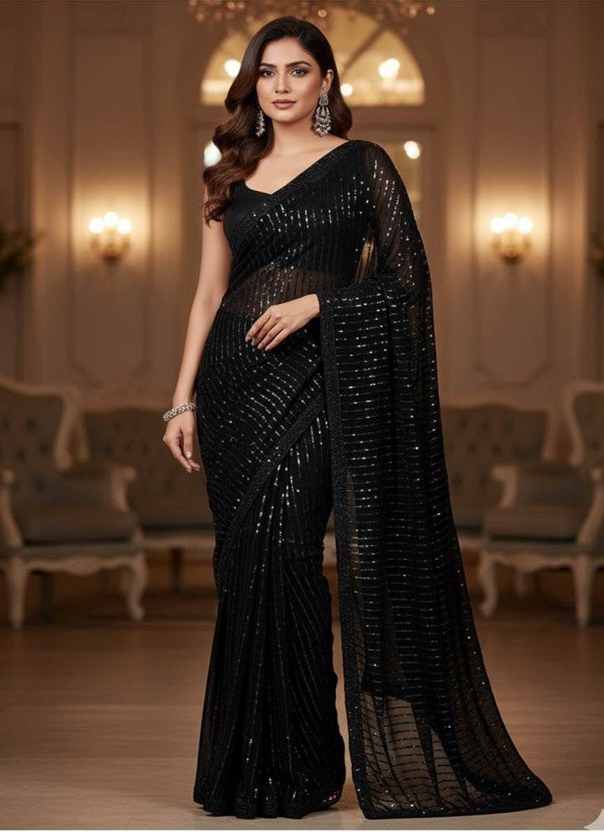 SEQUENCE CHIFFON SAREEE - Carbon