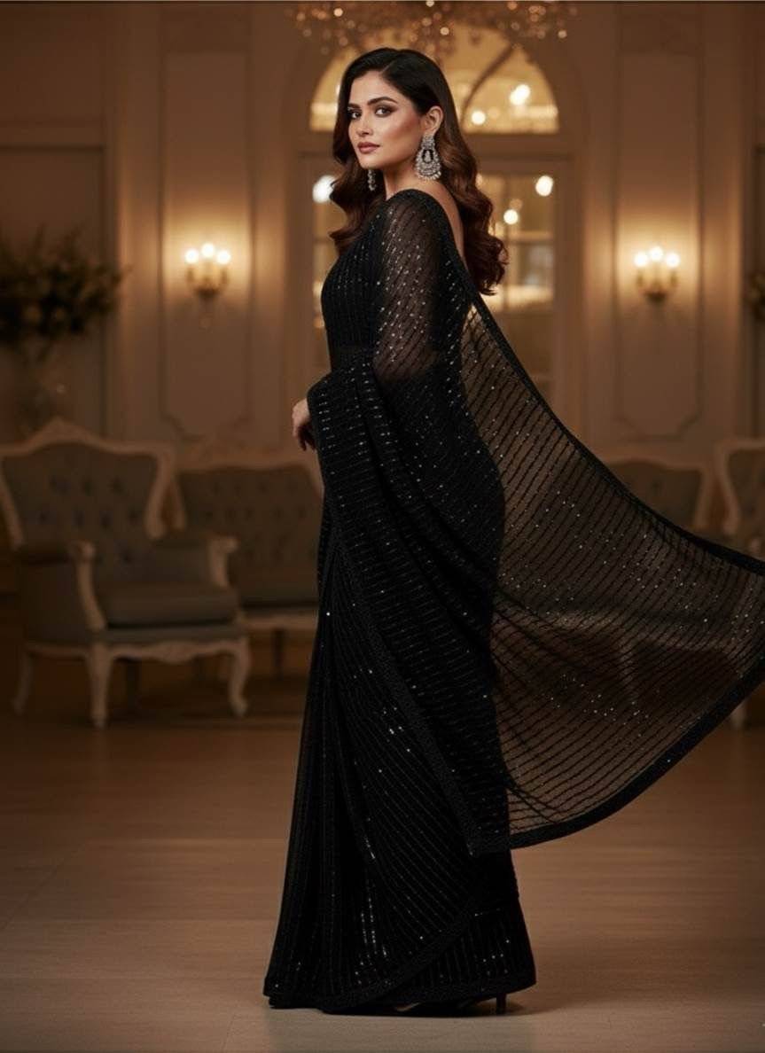 SEQUENCE CHIFFON SAREEE - Carbon
