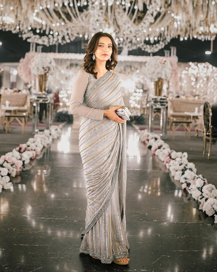 GREY SEMI CHIFFON SARRI - GUL