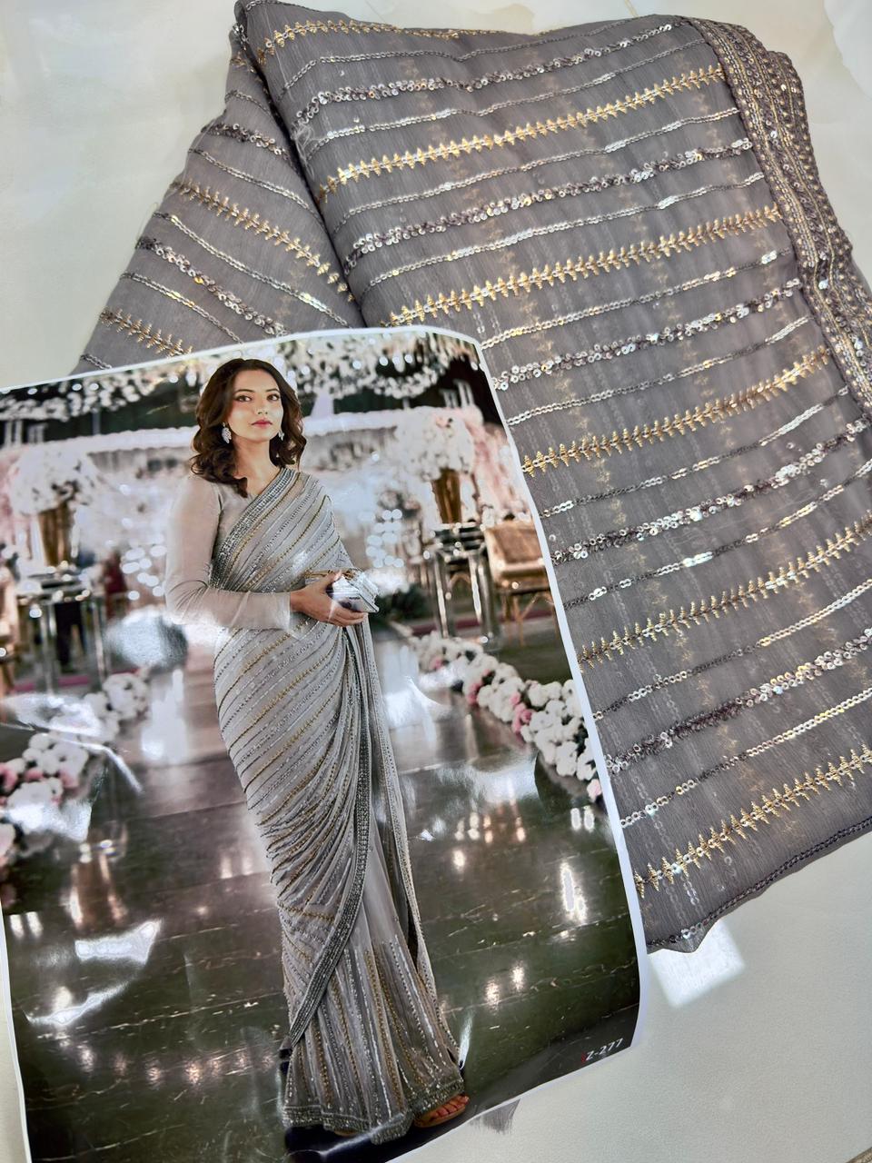 GREY SEMI CHIFFON SARRI - GUL