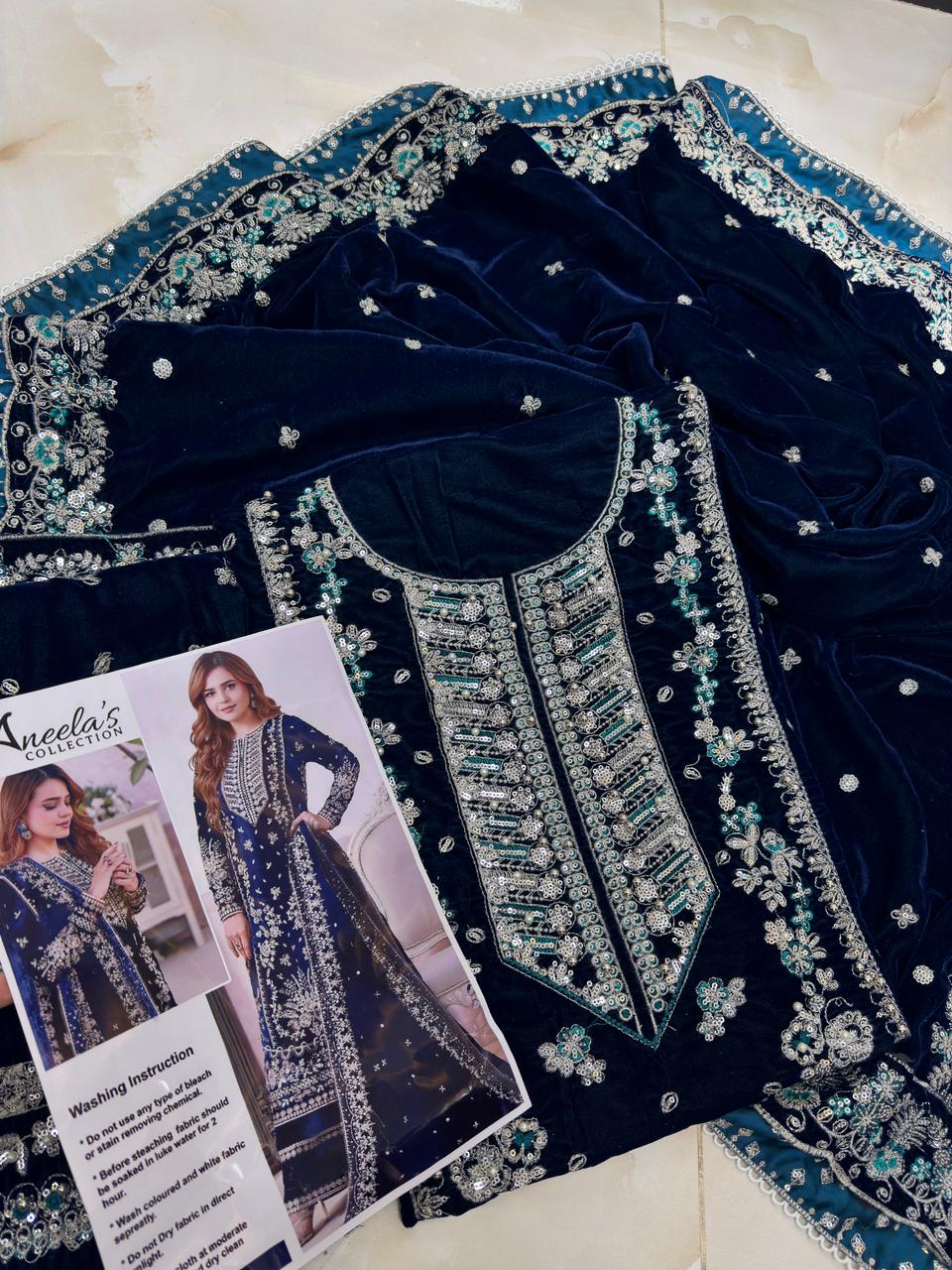 ANEELA’s VELVET BLUEY - SHAWL VELVET