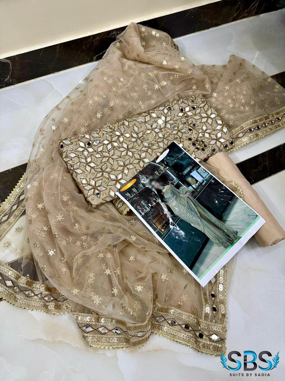 ALINA AMIR SAREE - MIRROR GOLD