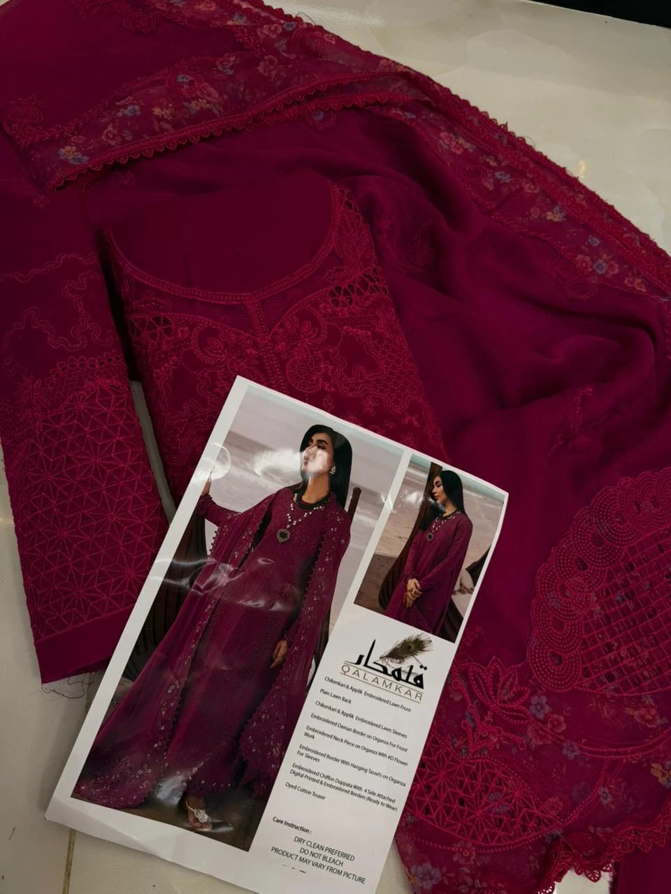 Qalamkar Lawn’26 - zara Hot pink