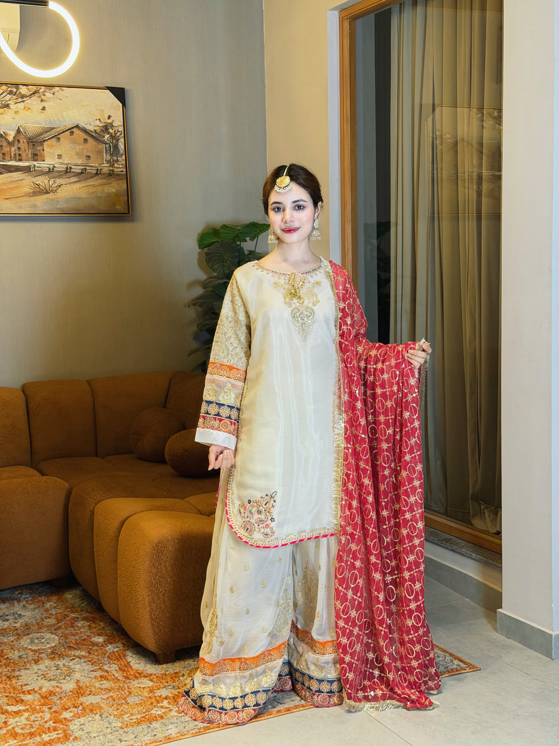 Ivory Gharara - Unstitched 3PC Silk Article - SNW-9102