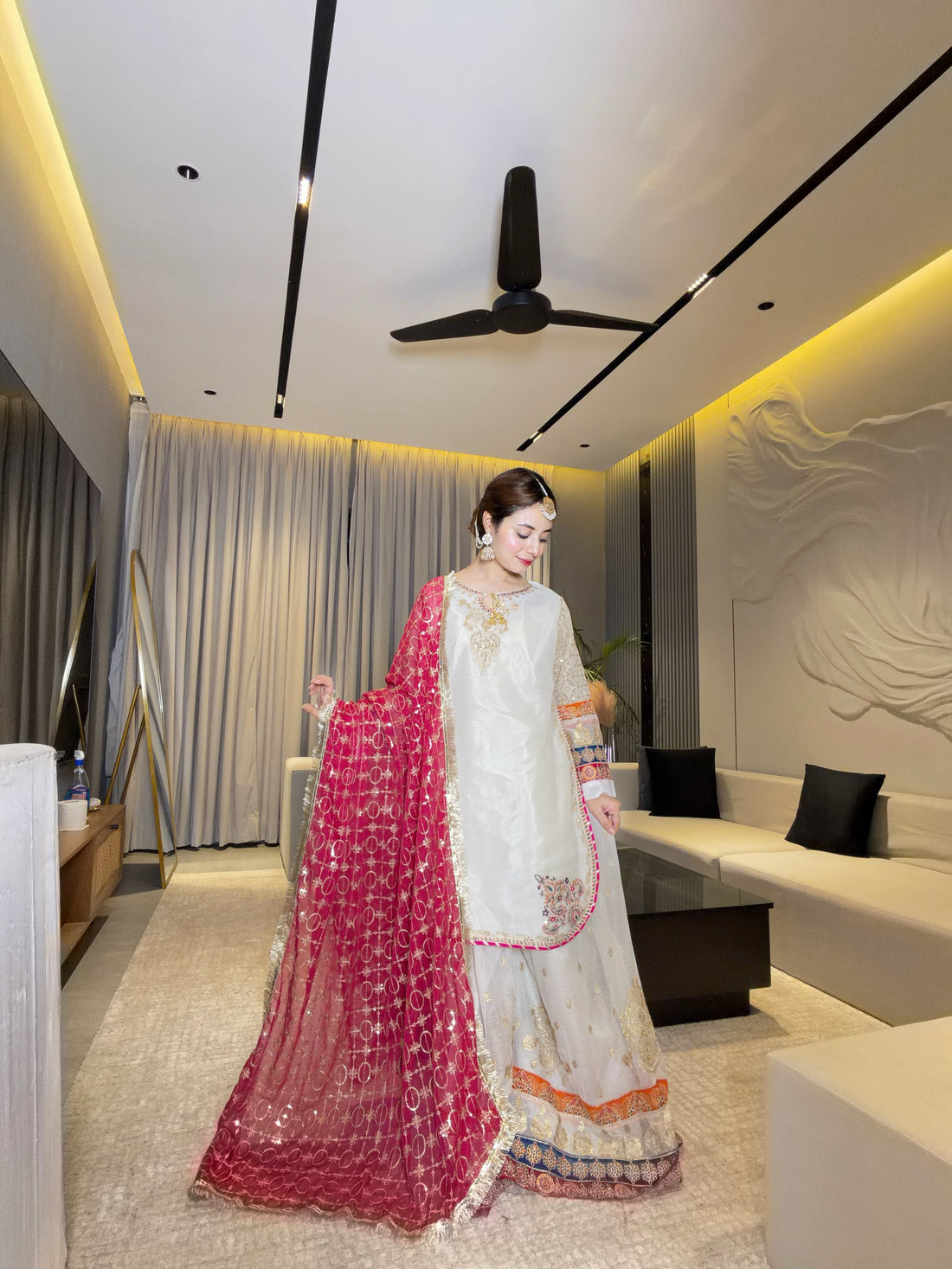 Ivory Gharara - Unstitched 3PC Silk Article - SNW-9102