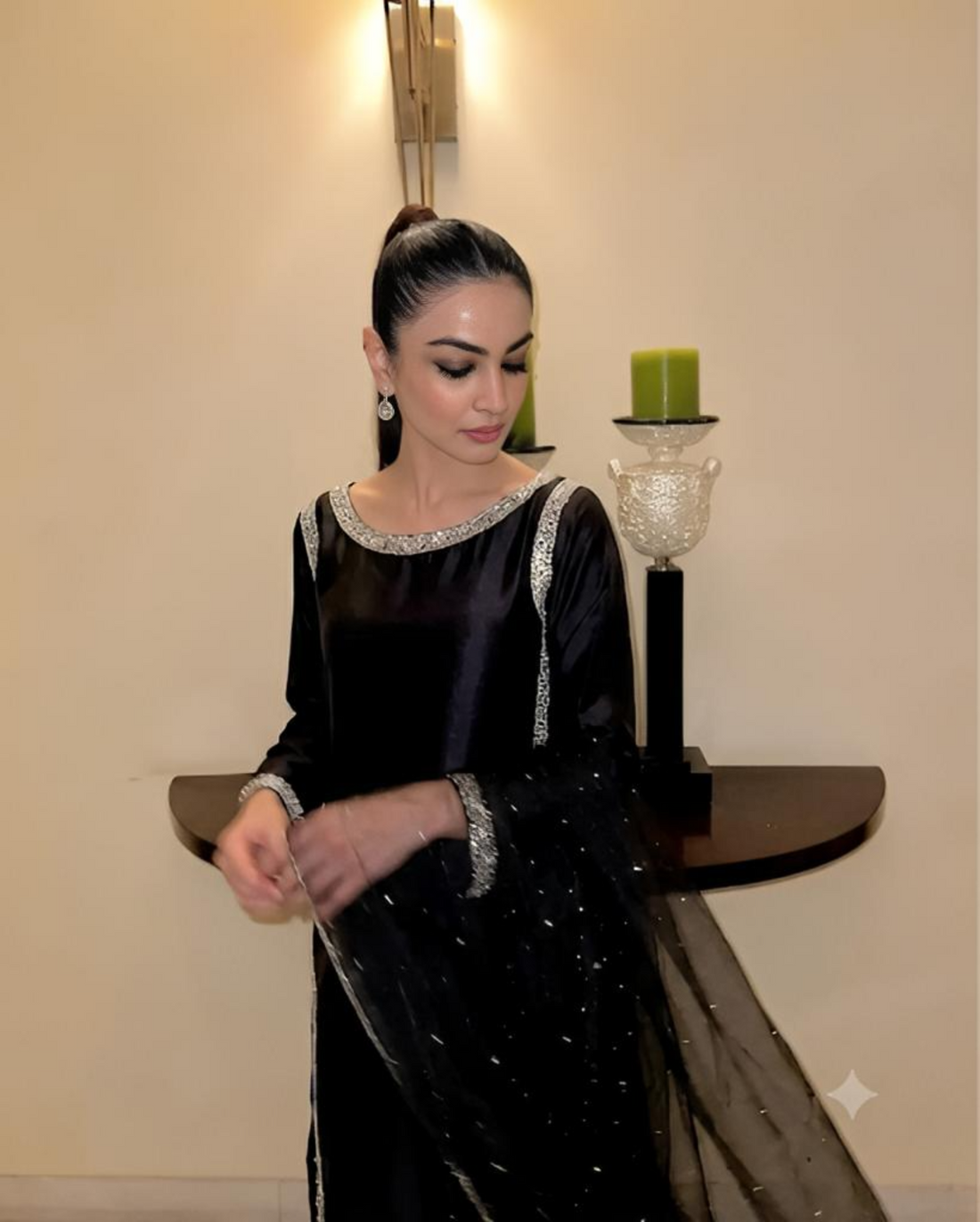 SHEESHA SILK BLACK HANIA AMIR TREND