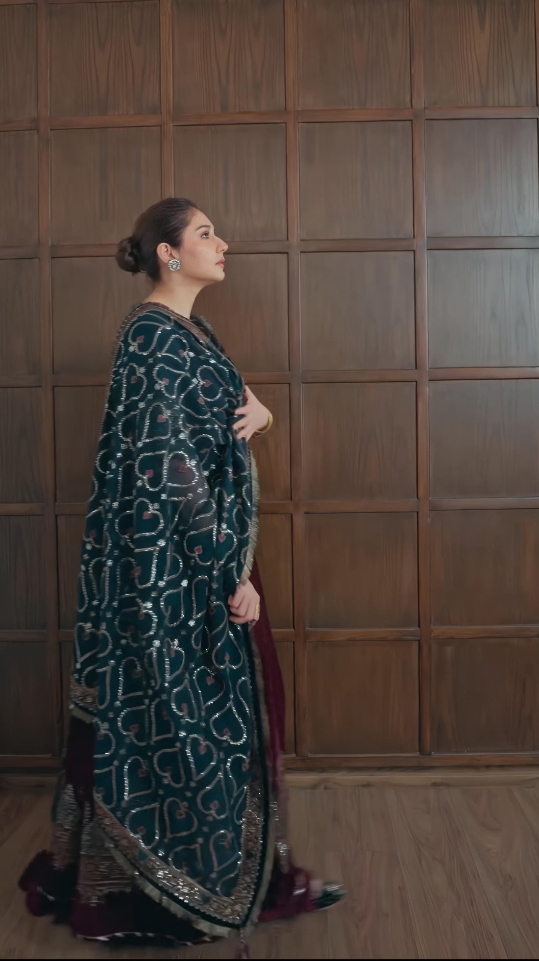 Jazmin Embroidered Velvet Formal Kalidaar Maxi - ZARYAB - Maroon & Teal