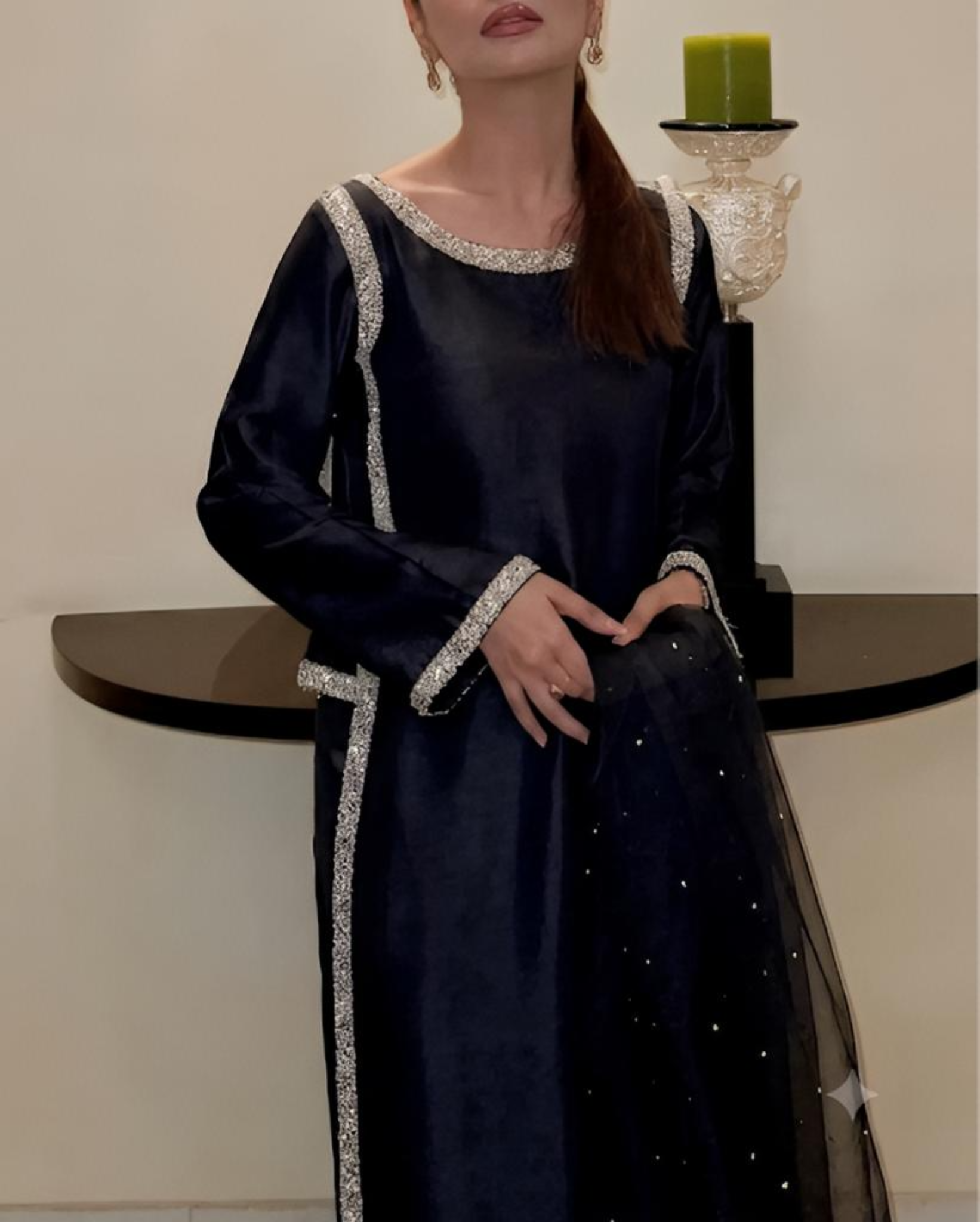 SHEESHA SILK BLACK HANIA AMIR TREND