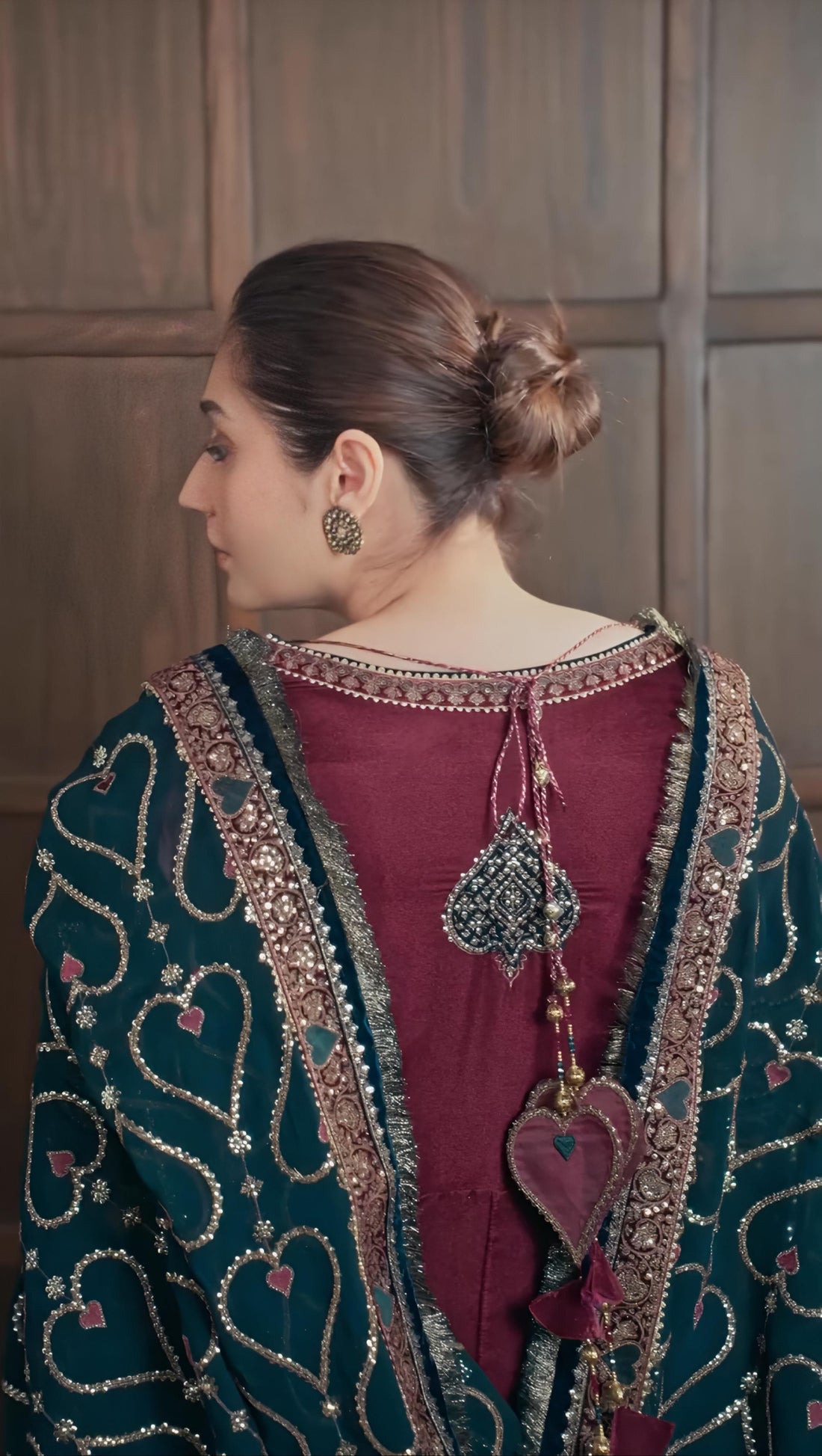 Jazmin Embroidered Velvet Formal Kalidaar Maxi - ZARYAB - Maroon & Teal