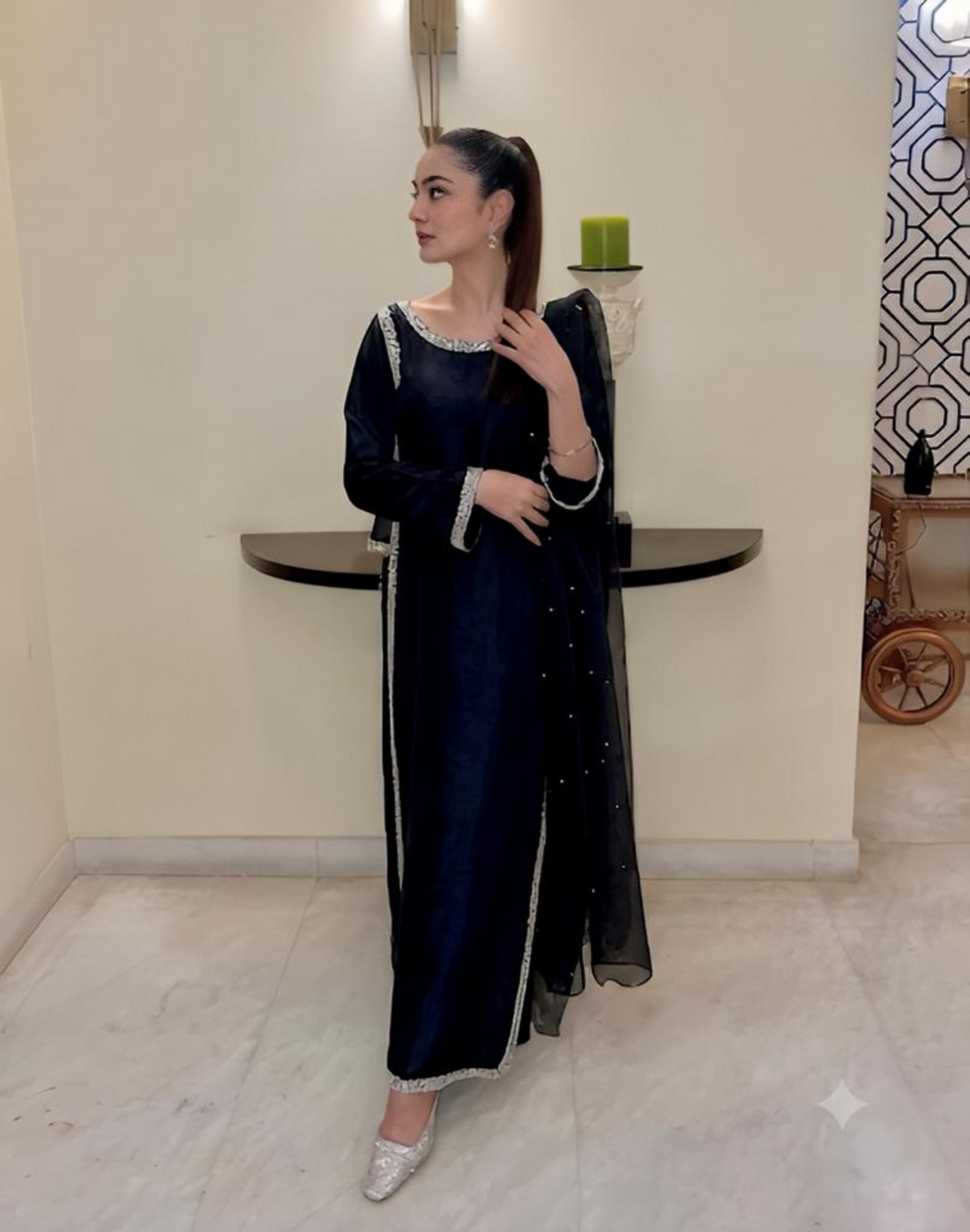 SHEESHA SILK BLACK HANIA AMIR TREND