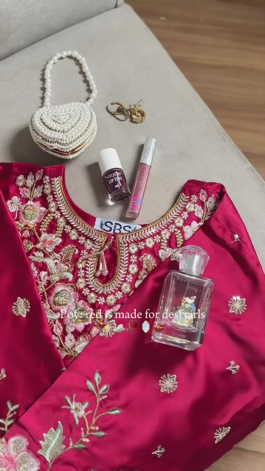 Crimson blossom silk embellished